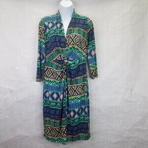 Tori Richard Honolulu Dress Women’s M 3/4 Sleeve Multicolor Blue Ruched Front